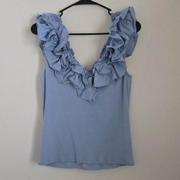 EXPRESS Ribbed Poplin V-Neck Tank - Picture 2 of 7